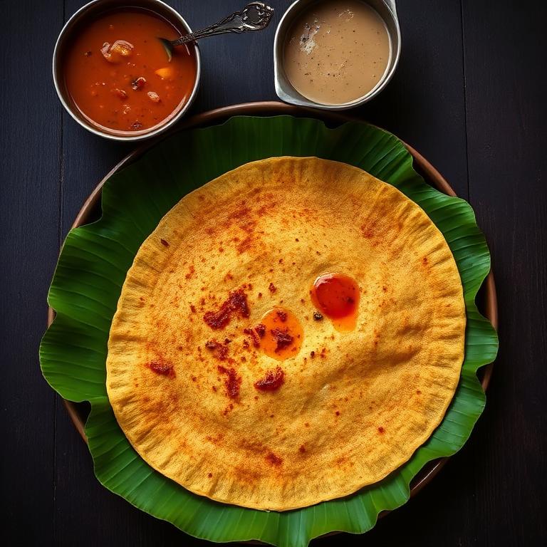 Crisp masala dosa with chutneys and sambar