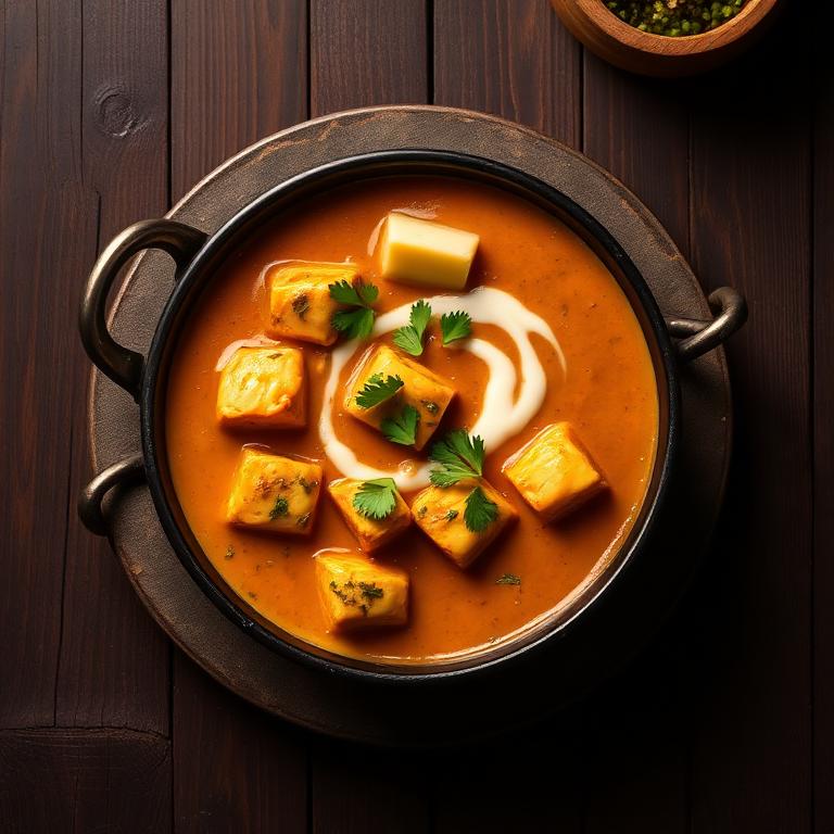 Paneer butter masala served in a copper handi