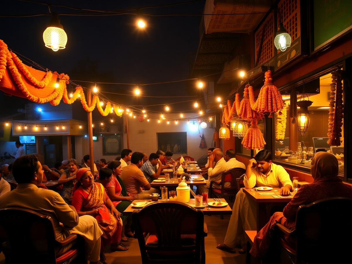 Guests sharing a meal in the India Da Dhaba courtyard